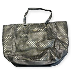 JESSICA SIMPSON Women’s Black Gold Laser Cut Travel Tote Bag